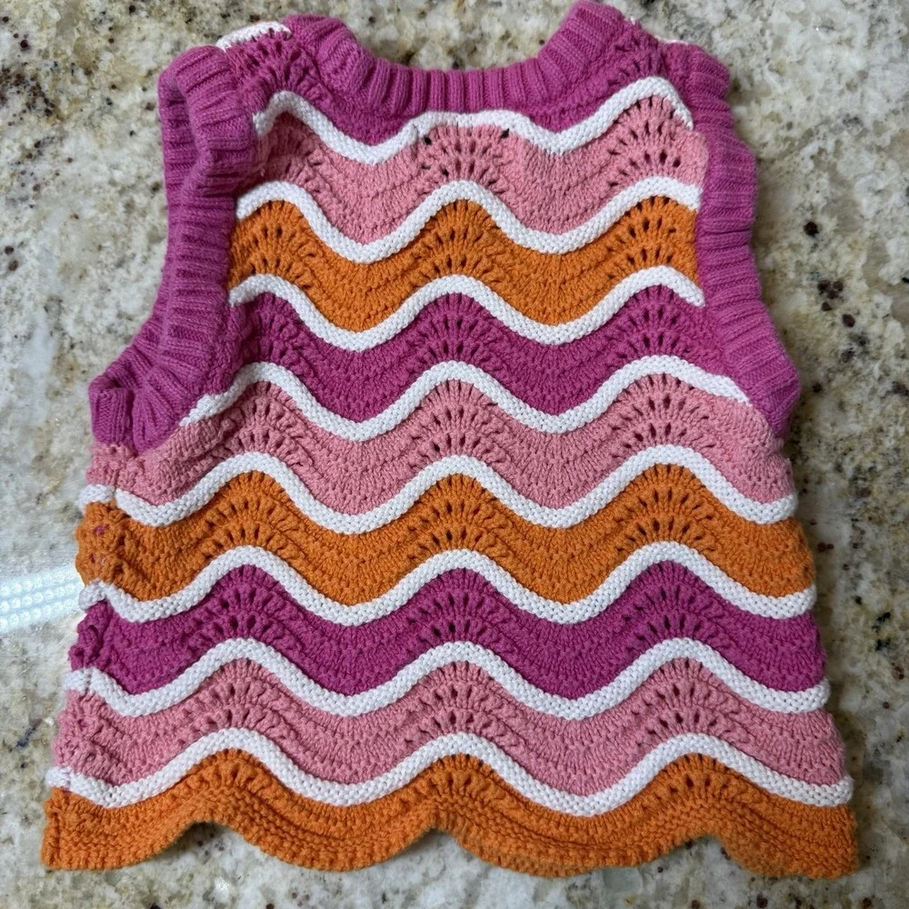 Andy & Evan Girls 2T Crochet Knit Top Chevron Pink Orange Boho Scallop Hem